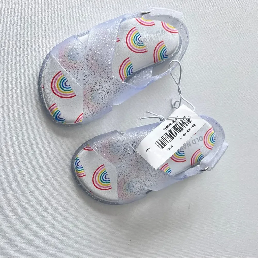 Old Navy Toddler Girl Glitter Rainbow Print Double Ankle Strap Sandals Sz 6